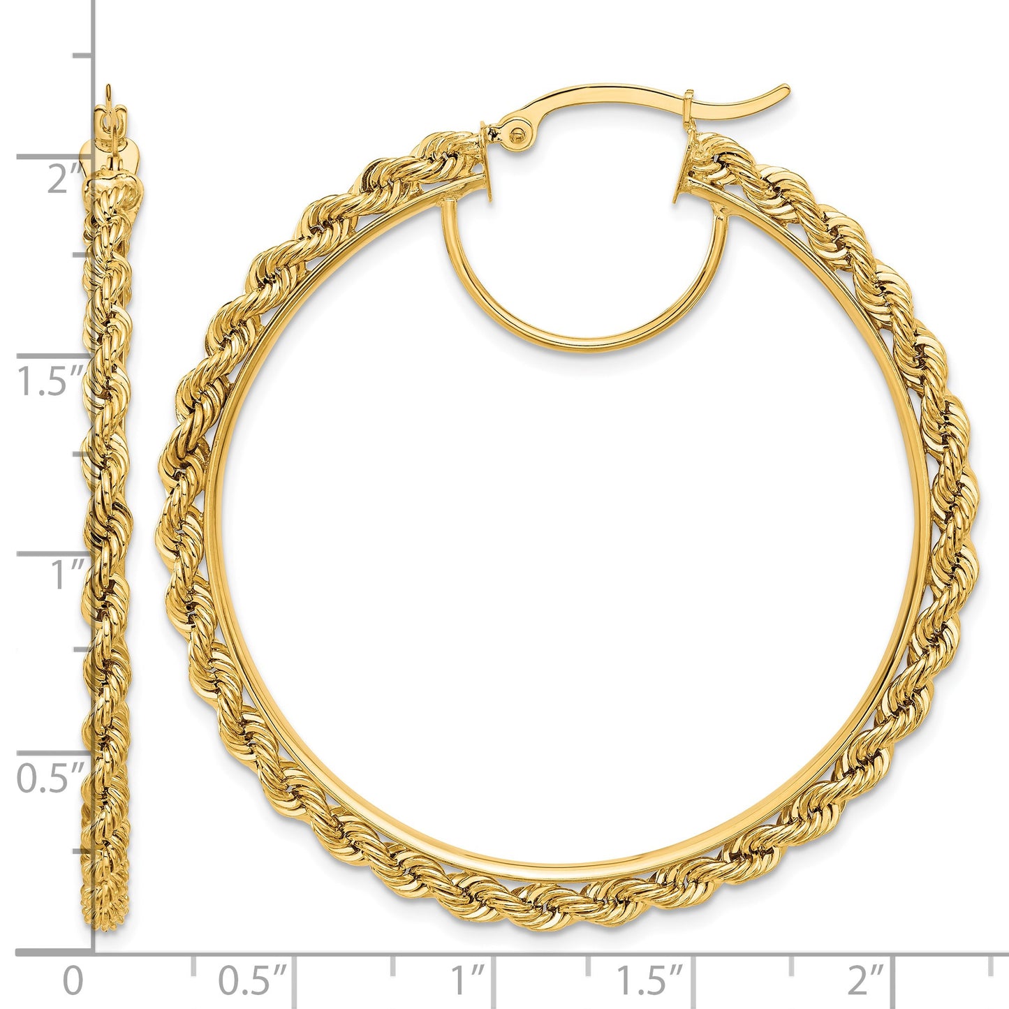 14k Polished and D/C Rope 2.95mm Hoop Earrings