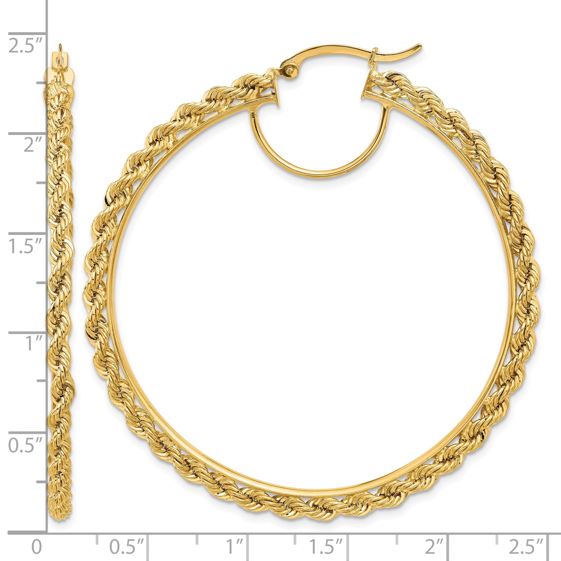 14k Polished and D/C Rope 2.95mm Hoop Earrings