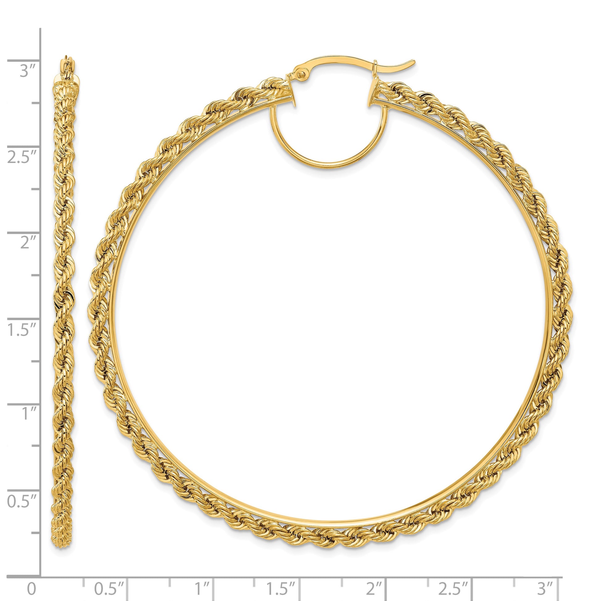 14k Polished and D/C Rope 2.95mm Hoop Earrings
