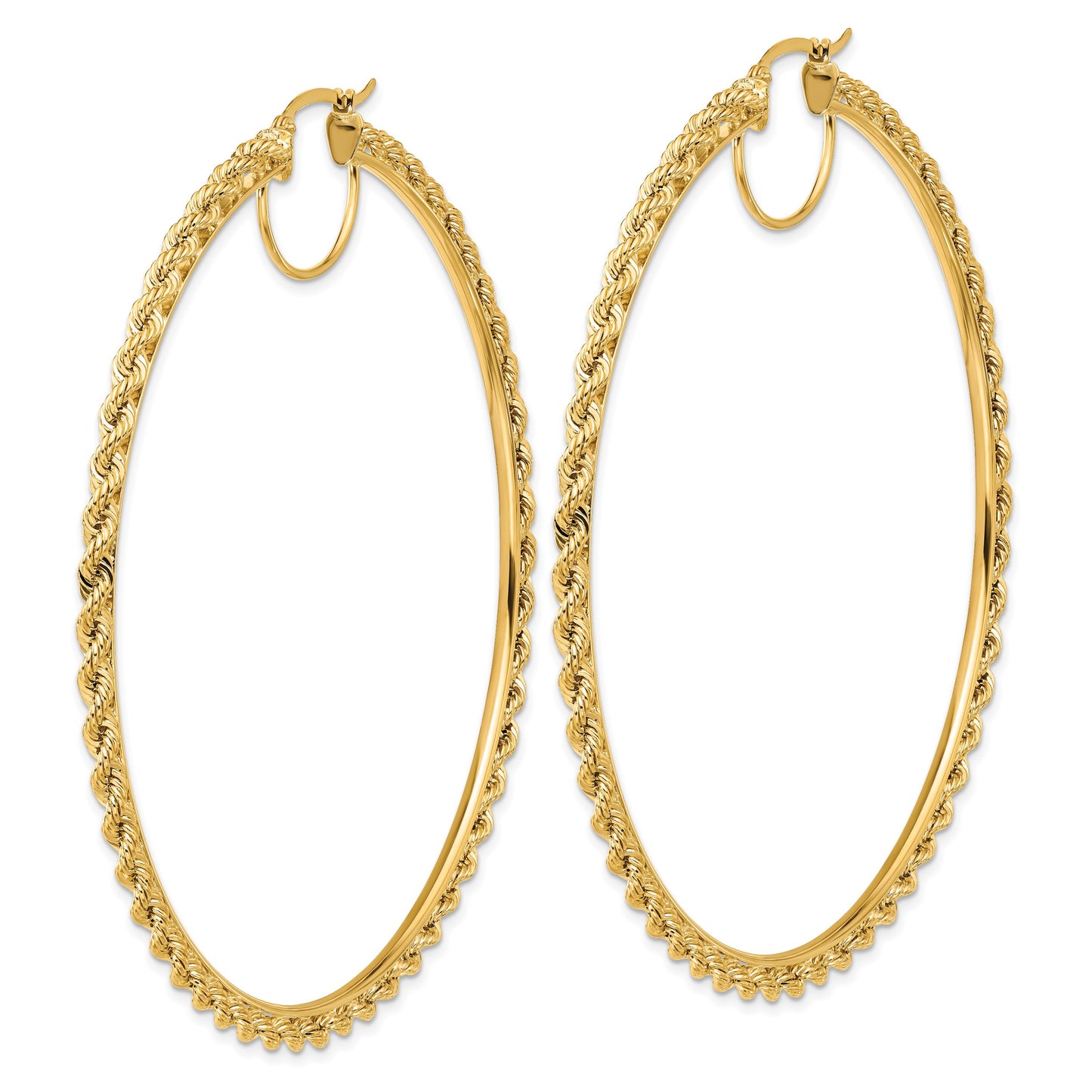 14k Polished and D/C Rope 2.95mm Hoop Earrings