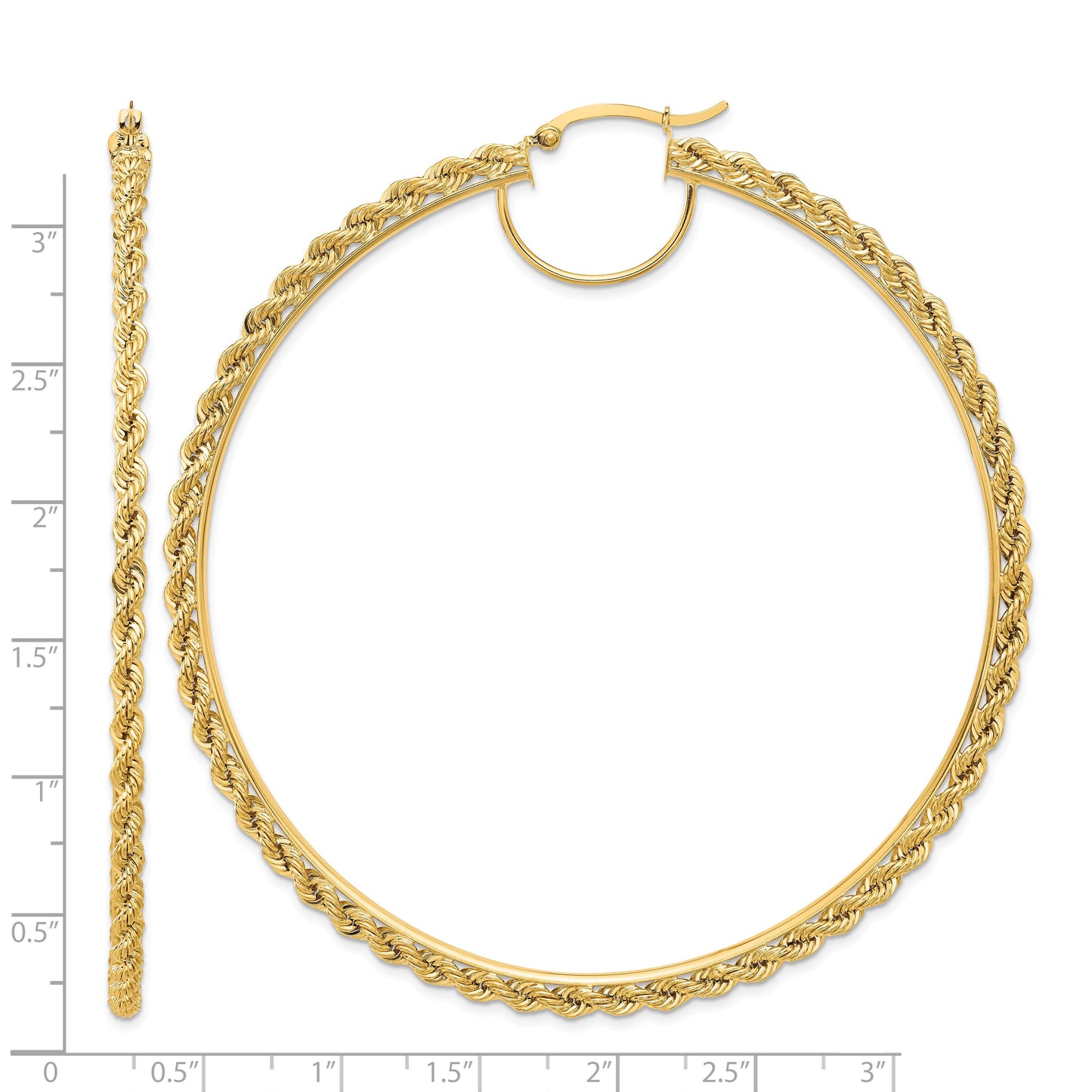 14k Polished and D/C Rope 2.95mm Hoop Earrings