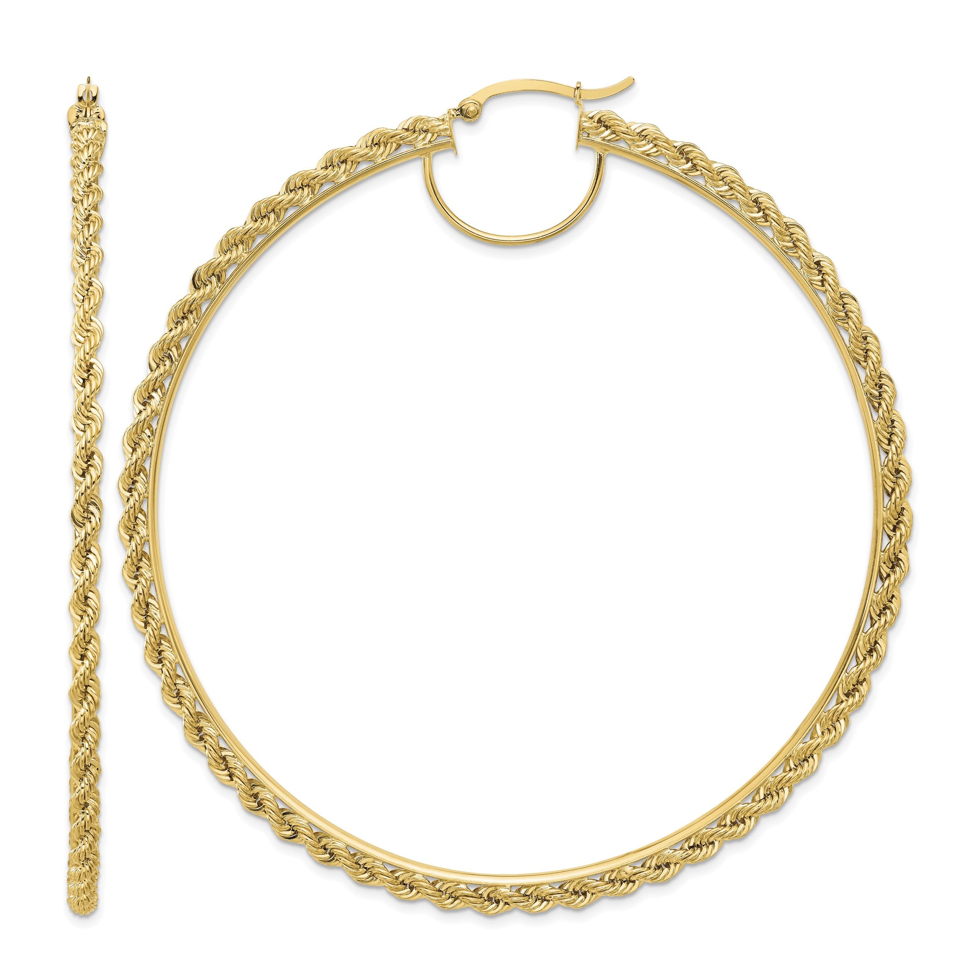 14k Polished and D/C Rope 2.95mm Hoop Earrings