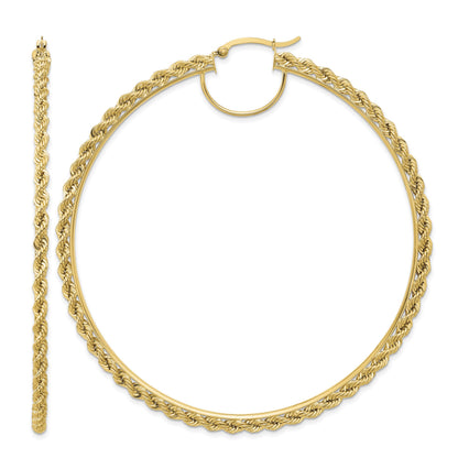 14k Polished and D/C Rope 2.95mm Hoop Earrings