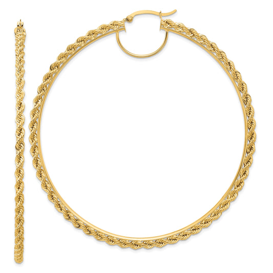 14k Polished and D/C Rope 2.95mm Hoop Earrings