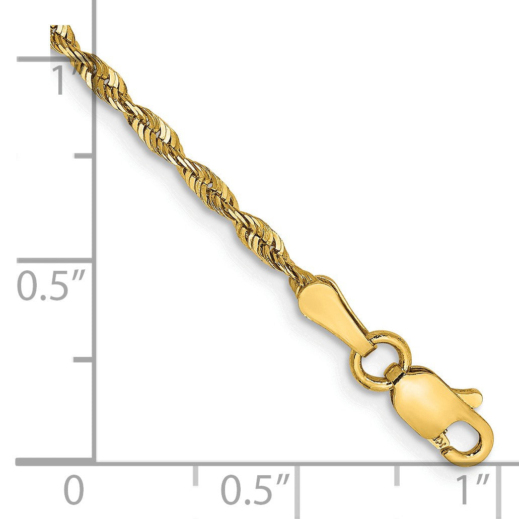 14K 9 inch 2mm Ultra Diamond-cut Rope with Lobster Clasp Anklet
