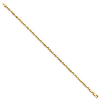14K 8 inch 2.5mm Ultra Diamond-cut Rope with Lobster Clasp Chain