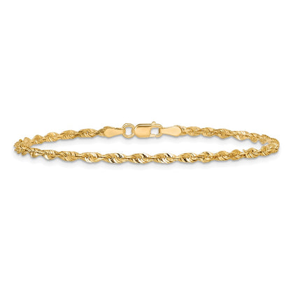 14K 10 inch 2.5mm Extra Light Diamond-cut Rope with Lobster Clasp Anklet