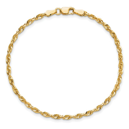 14K 9 inch 2.5mm Ultra Diamond-cut Rope with Lobster Clasp Anklet