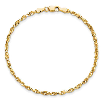 14K 10 inch 2.5mm Extra Light Diamond-cut Rope with Lobster Clasp Anklet