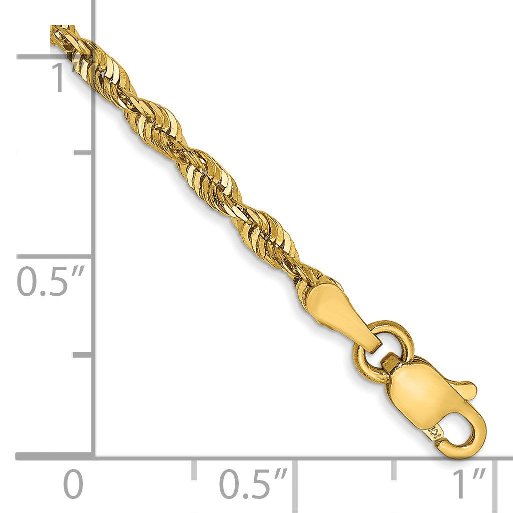 14K 10 inch 2.5mm Ultra Diamond-cut Rope with Lobster Clasp Anklet