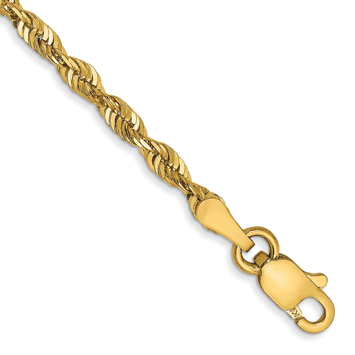 14K 10 inch 2.5mm Ultra Diamond-cut Rope with Lobster Clasp Anklet