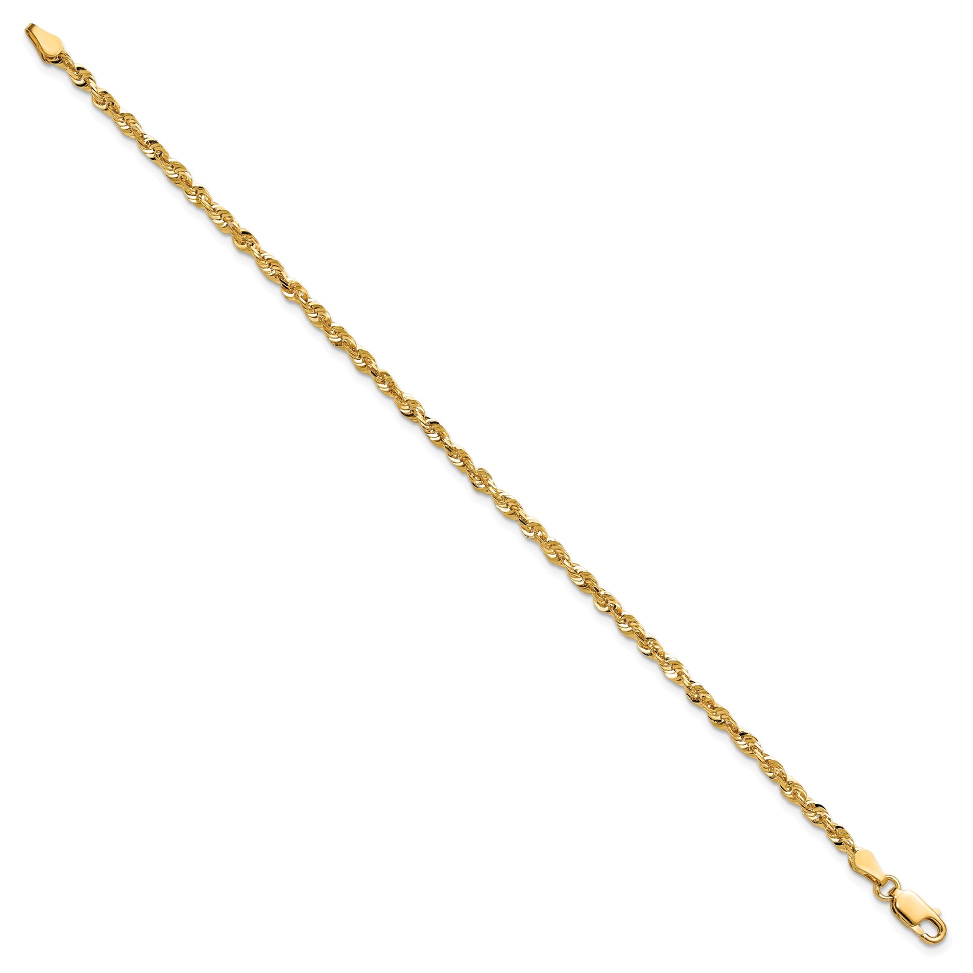14K 9 inch 2.75mm Ultra Diamond-cut Rope with Lobster Clasp Anklet