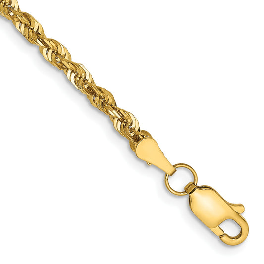 14K 9 inch 2.75mm Ultra Diamond-cut Rope with Lobster Clasp Anklet