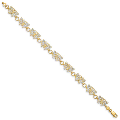 14k with White Rhodium Butterfly 7 inch Bracelet