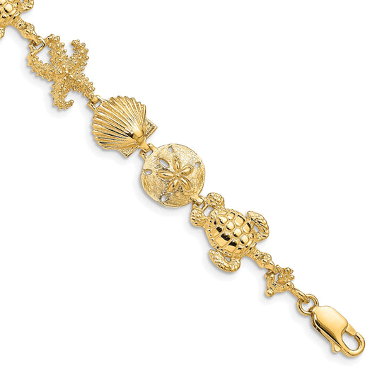14k Polished Sea Life Theme 7.25 inch Bracelet