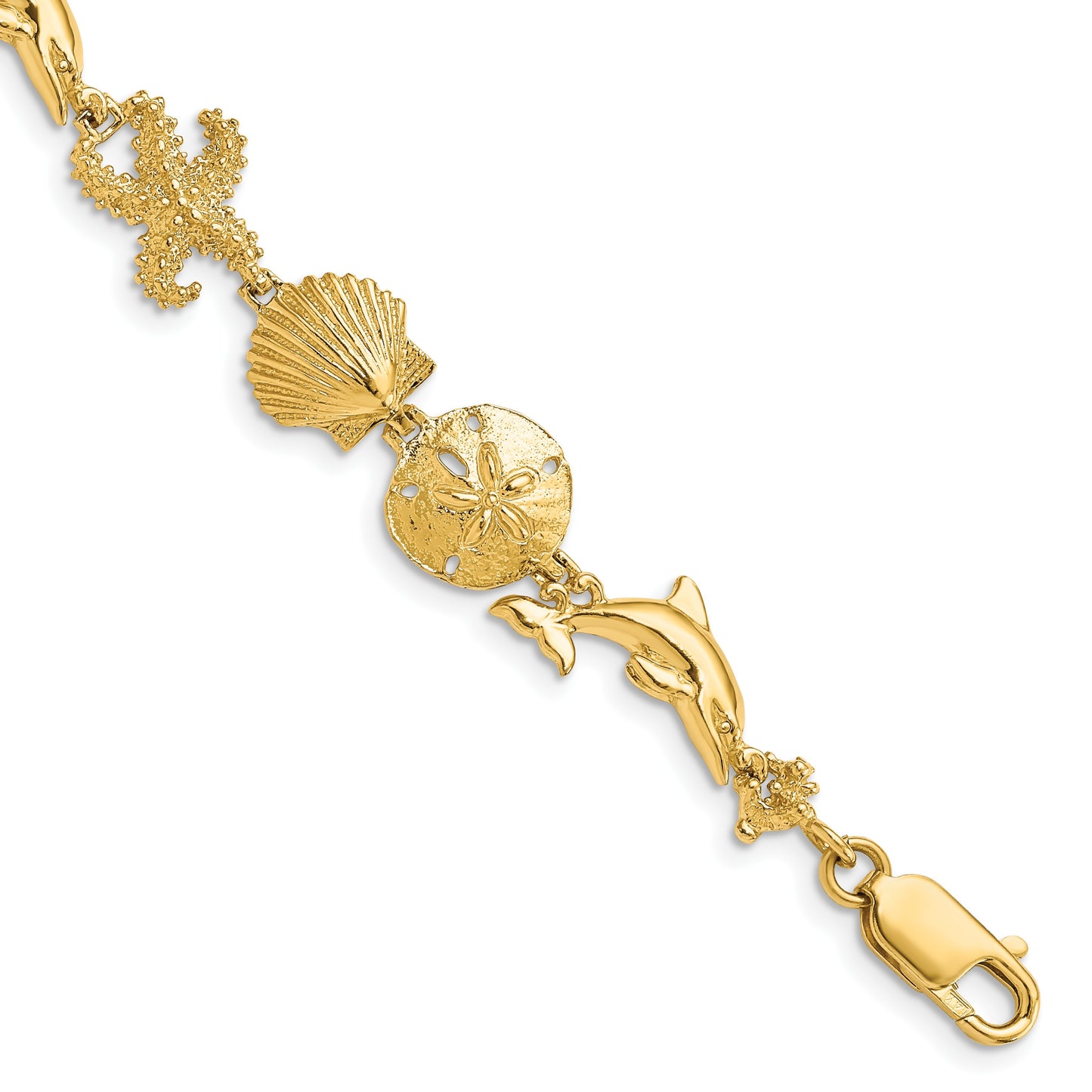 14k Polished Seashore Theme 7.25 inch Bracelet