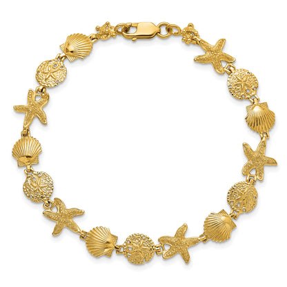 14k Polished Assorted Sea Shell Theme 7.5 inch Bracelet