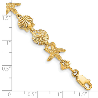 14k Polished Assorted Sea Shell Theme 7.5 inch Bracelet