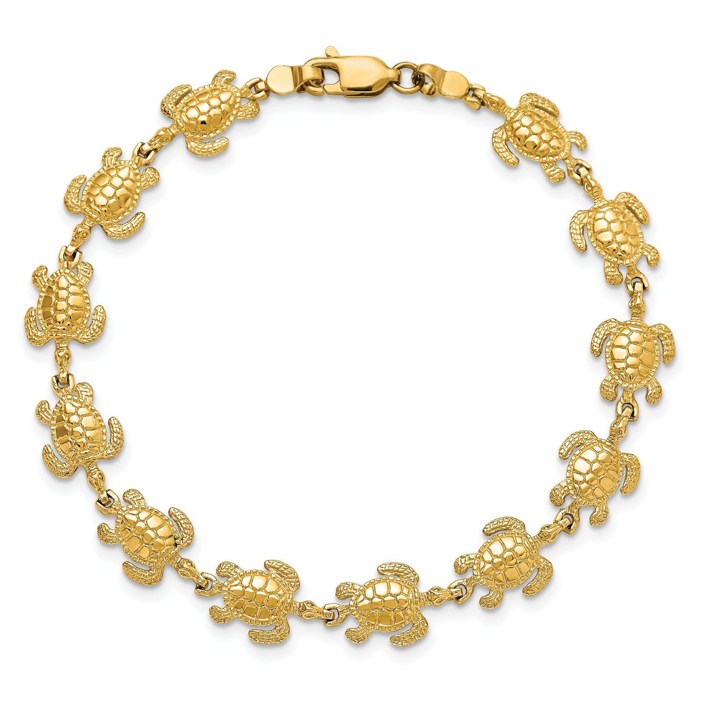 14k Swimming Sea Turtle 7.25 inch Bracelet