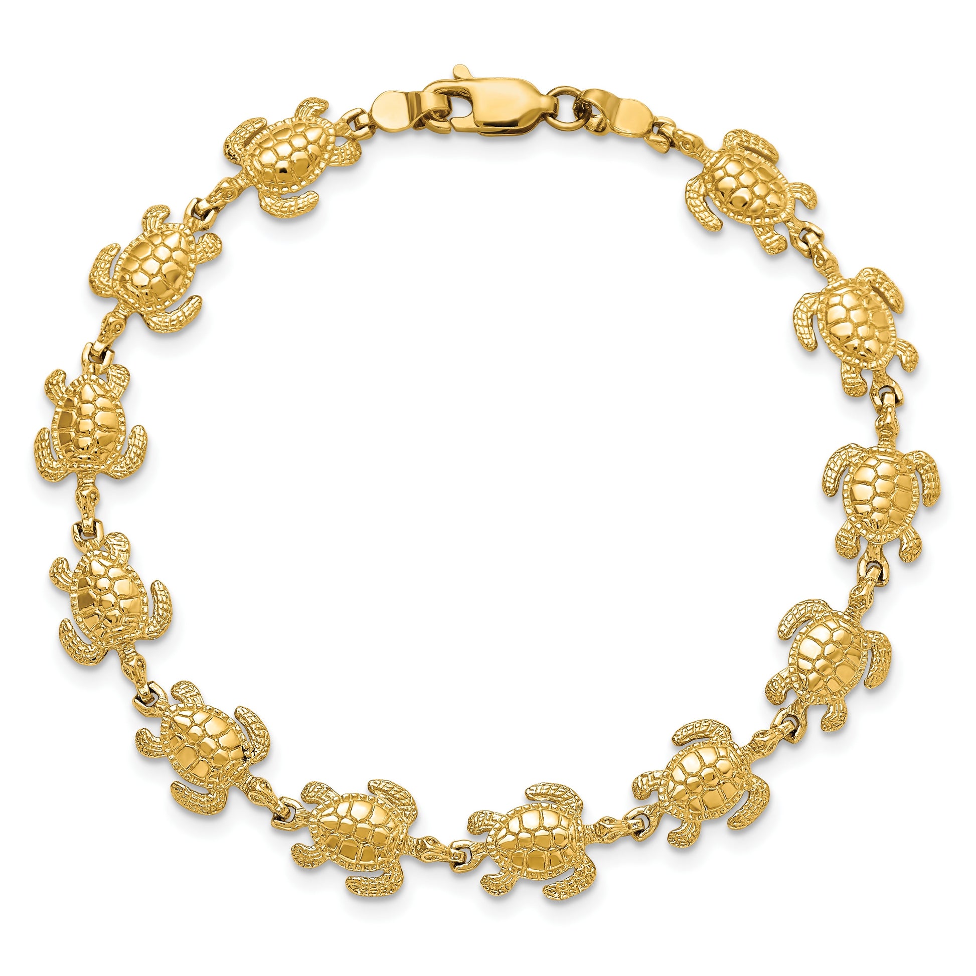 14k Swimming Sea Turtle 7.25 inch Bracelet