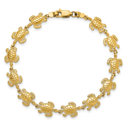 14k Swimming Sea Turtle 7.25 inch Bracelet