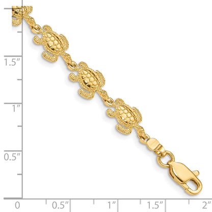 14k Swimming Sea Turtle 7.25 inch Bracelet