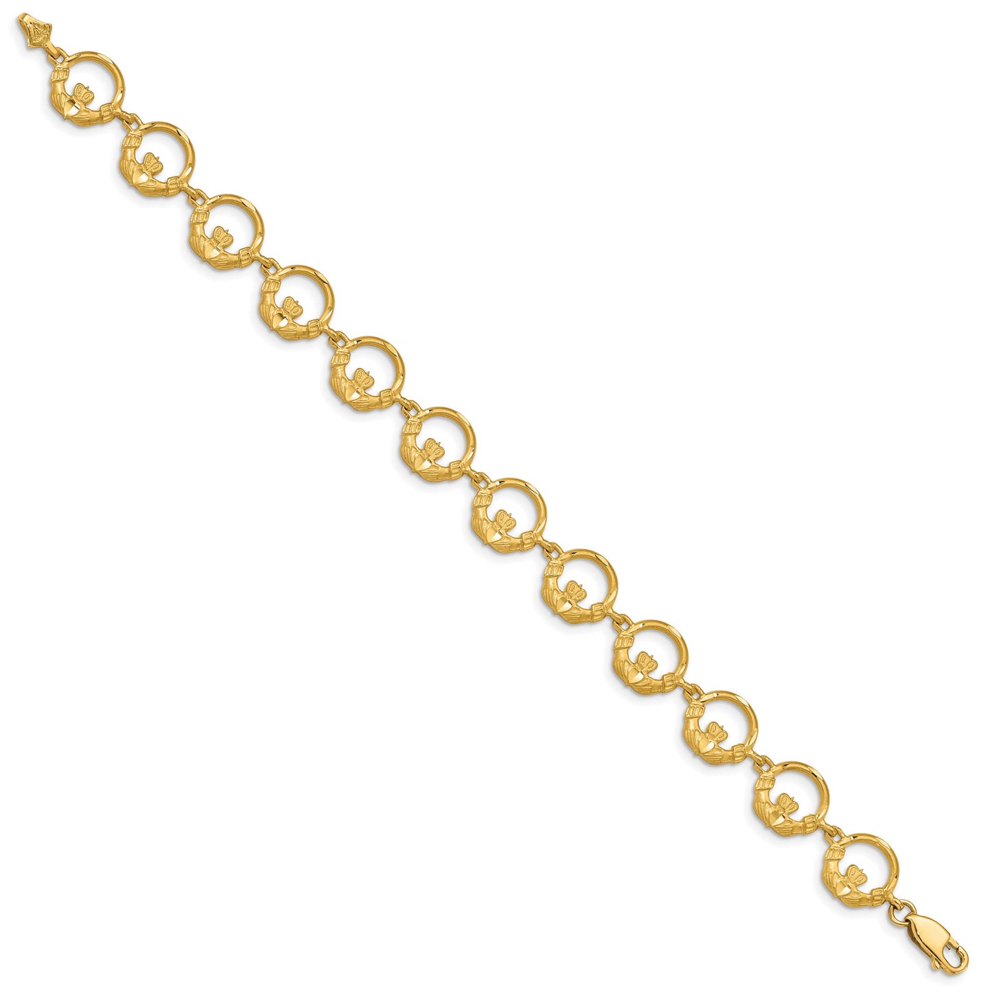 14K Diamond-cut Claddagh Circle Link 7 inch Bracelet