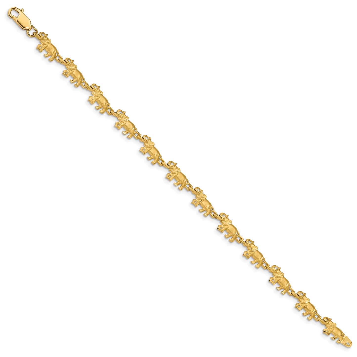 14K Satin Diamond-cut Elephant 7 inch Bracelet