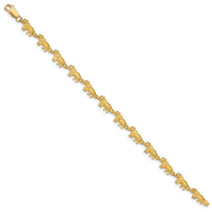 14K Satin Diamond-cut Elephant 7 inch Bracelet