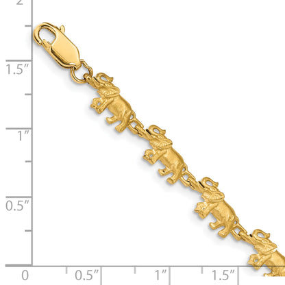 14K Satin Diamond-cut Elephant 7 inch Bracelet