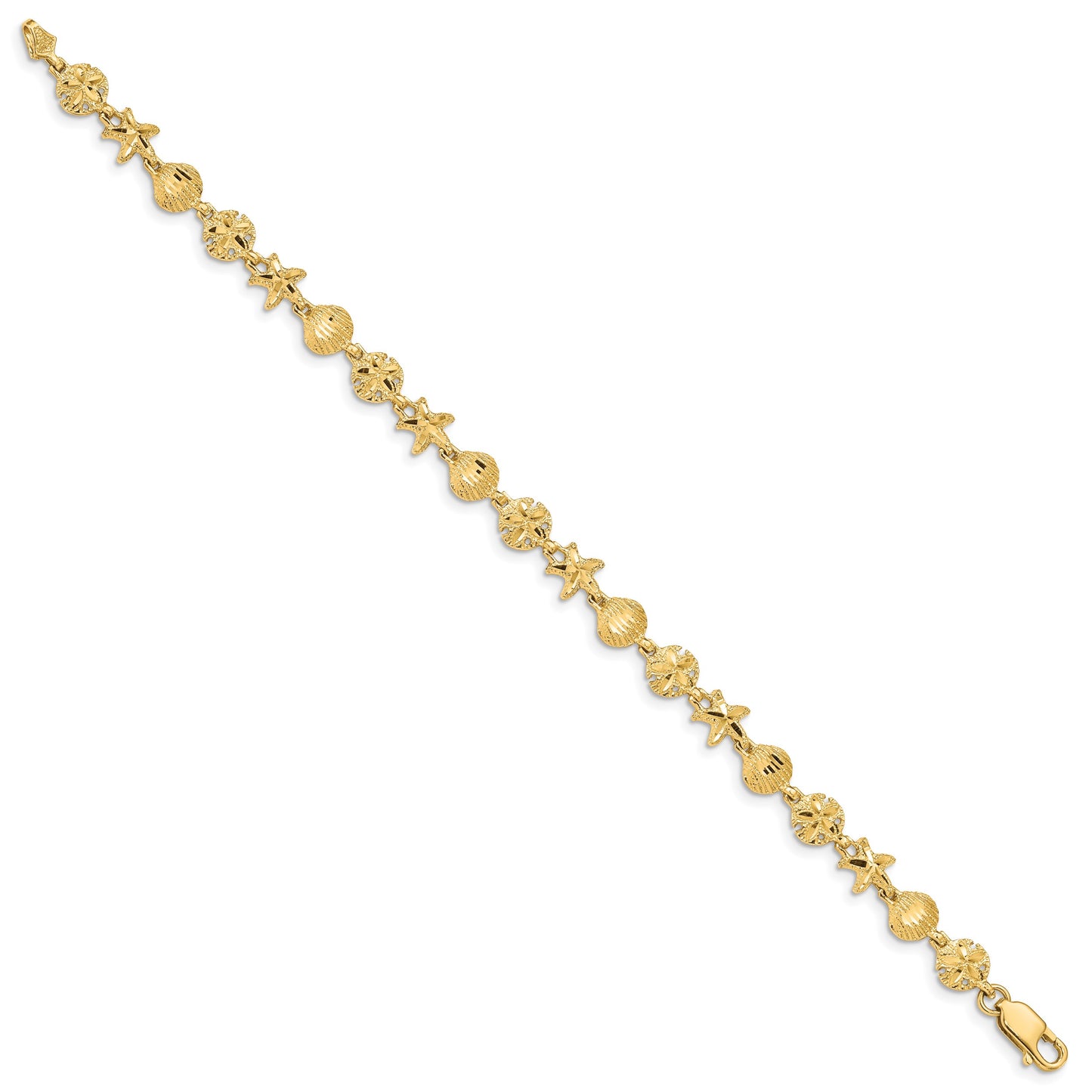 14K Diamond-cut Starfish/Sand Dollar/Shell 7 inch Bracelet