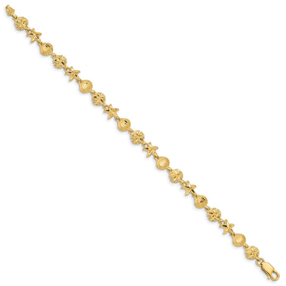 14K Diamond-cut Starfish/Sand Dollar/Shell 7 inch Bracelet