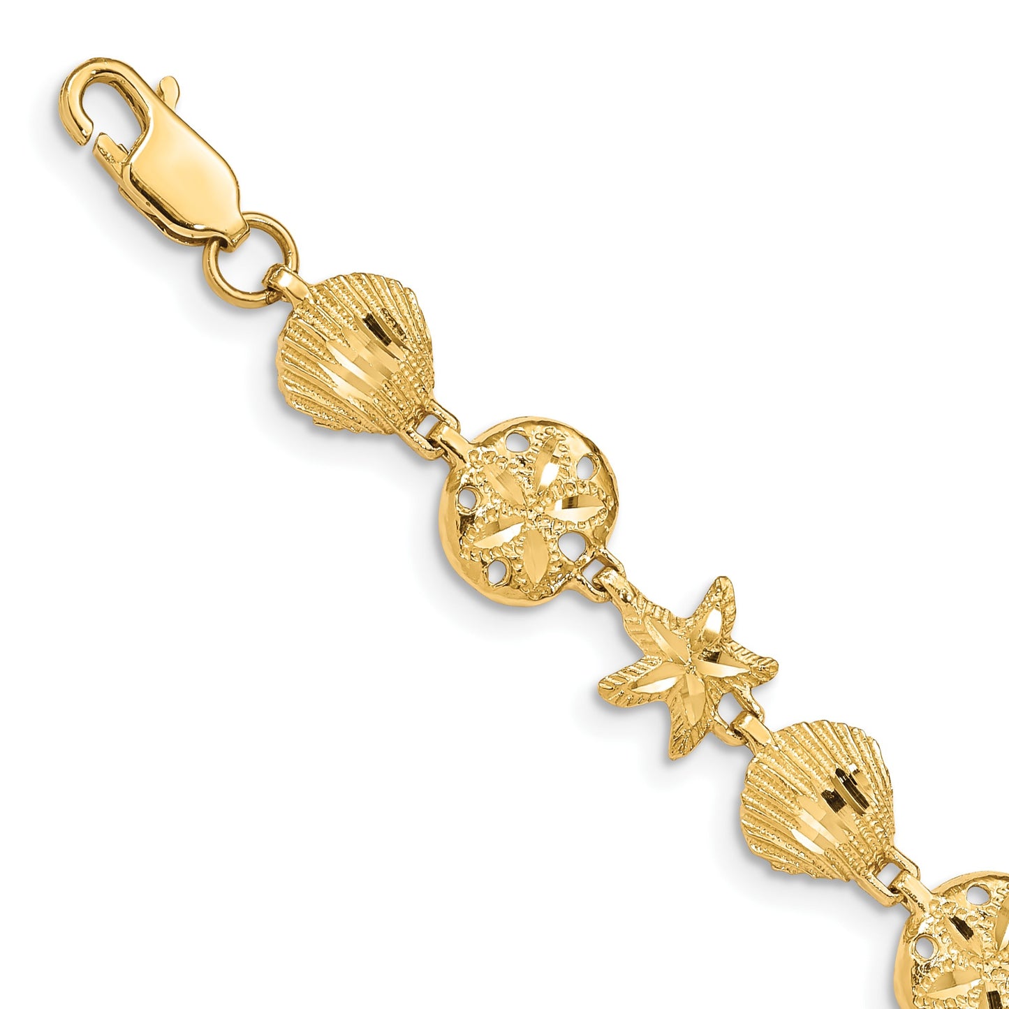 14K Diamond-cut Sea Life 7 inch Bracelet