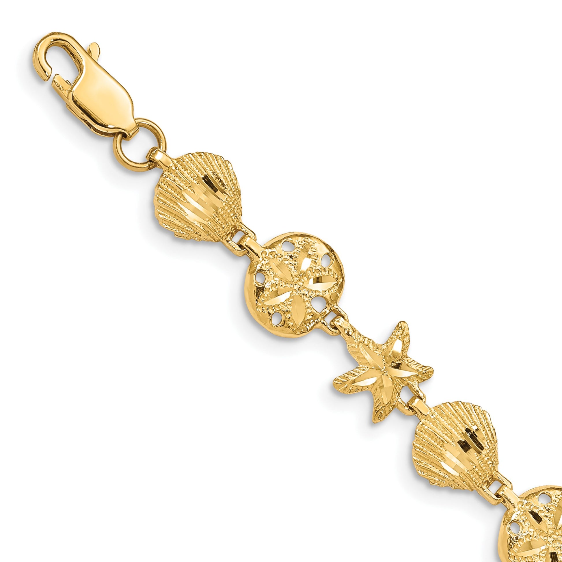 14K Diamond-cut Sea Life 7 inch Bracelet
