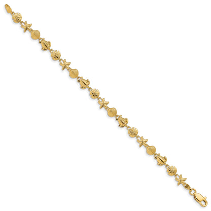 14k Polished and Textured Sea Life 7 inch Bracelet