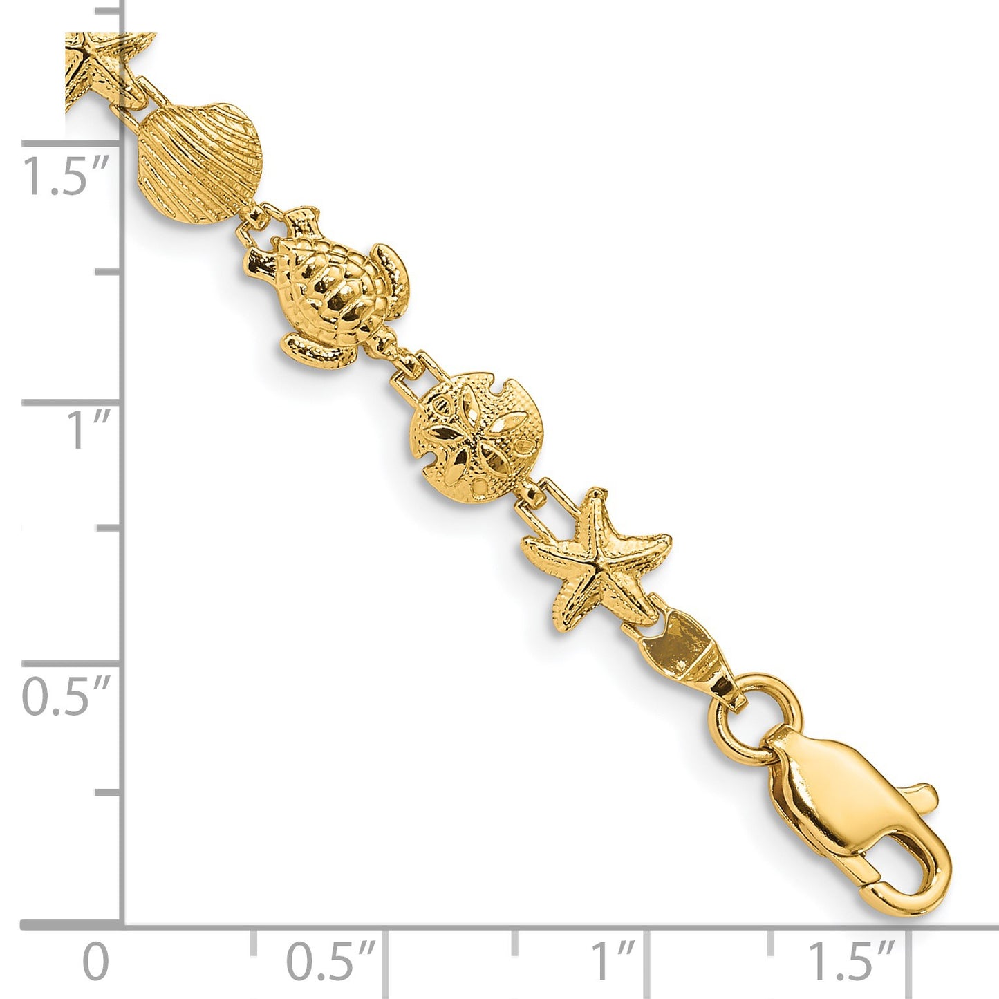 14k Polished and Textured Sea Life 7 inch Bracelet