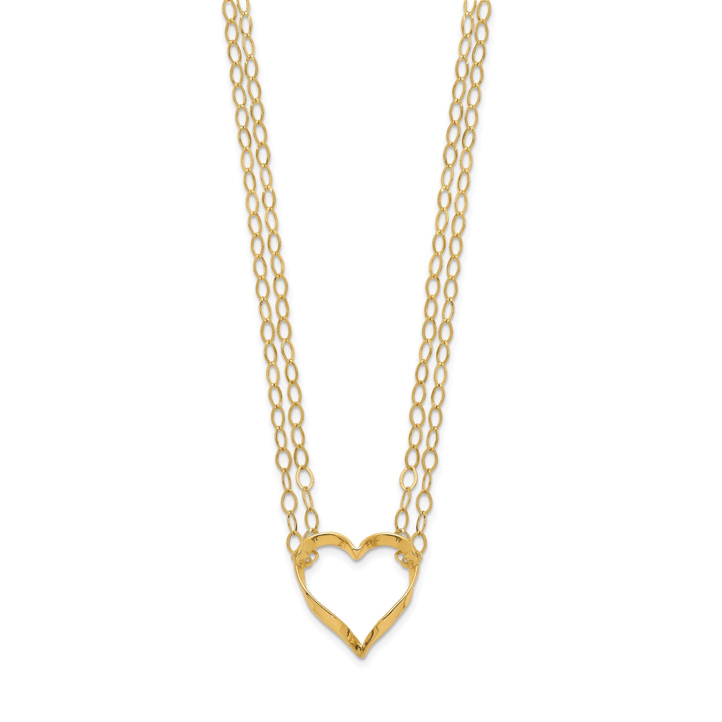 14K Double Strand Heart Pendant 16 inch Necklace Plus 2 inch Extender