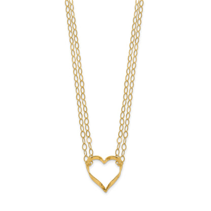 14K Double Strand Heart Pendant 16 inch Necklace Plus 2 inch Extender