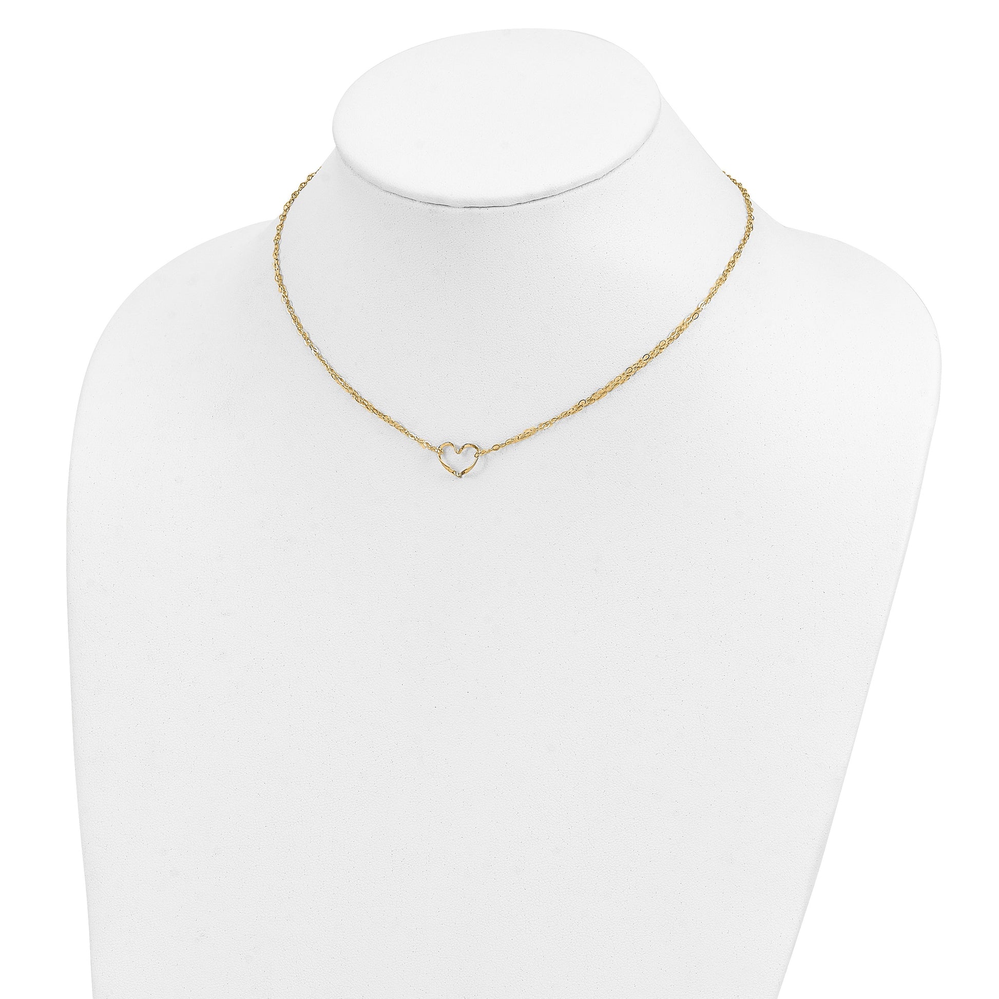 14K Double Strand Heart Pendant 16 inch Necklace Plus 2 inch Extender