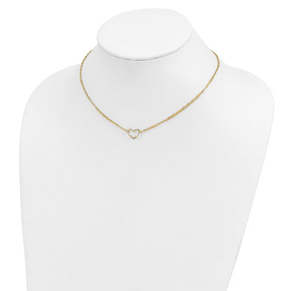 14K Double Strand Heart Pendant 16 inch Necklace Plus 2 inch Extender