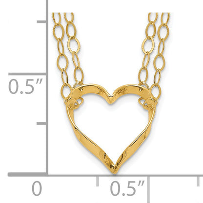 14K Double Strand Heart Pendant 16 inch Necklace Plus 2 inch Extender