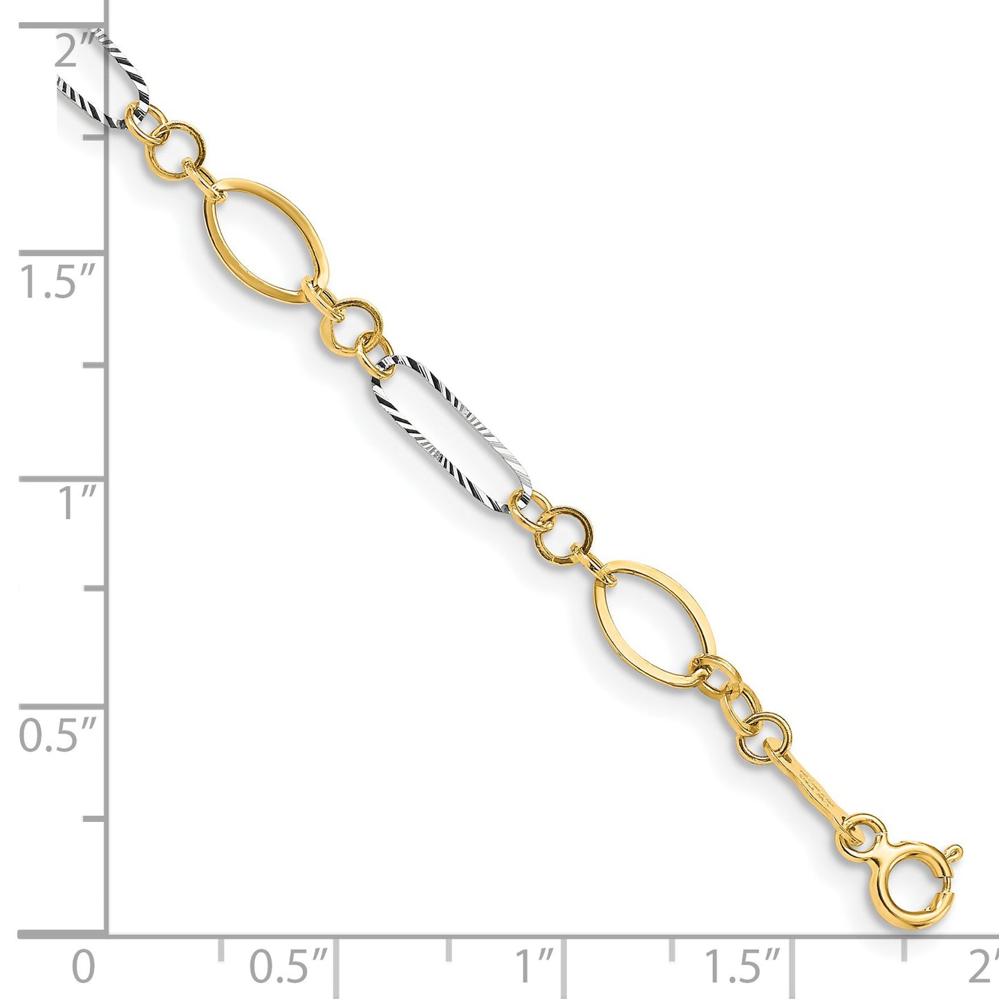 14k Two-tone Polished and Textured Oval Link 7.25 inch Bracelet