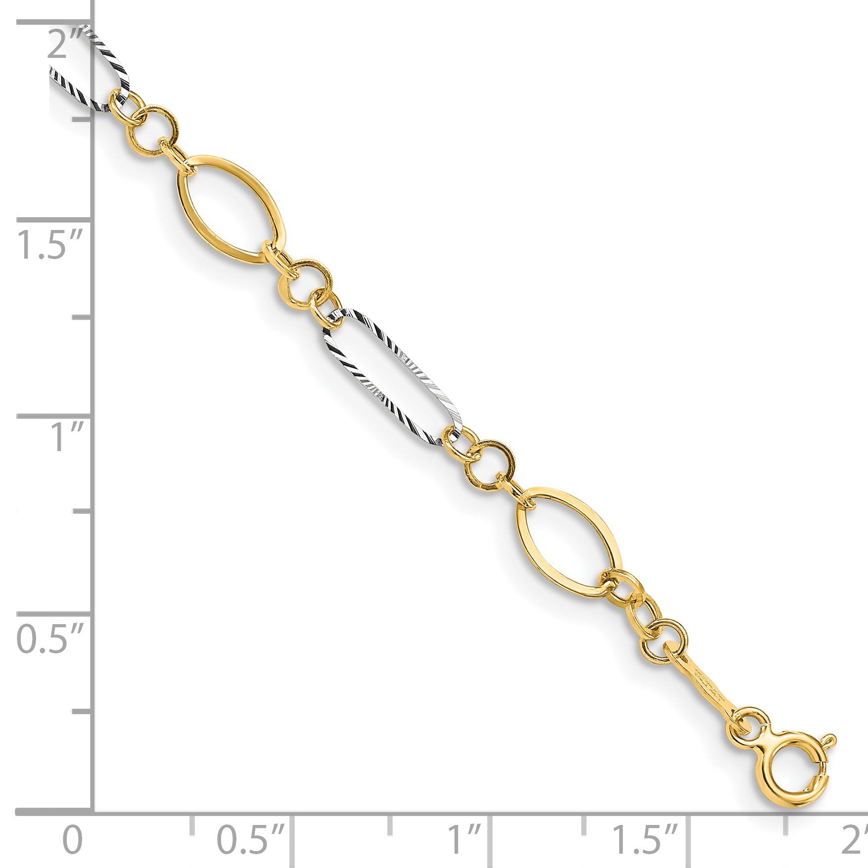 14k Two-tone Polished and Textured Oval Link 7.25 inch Bracelet