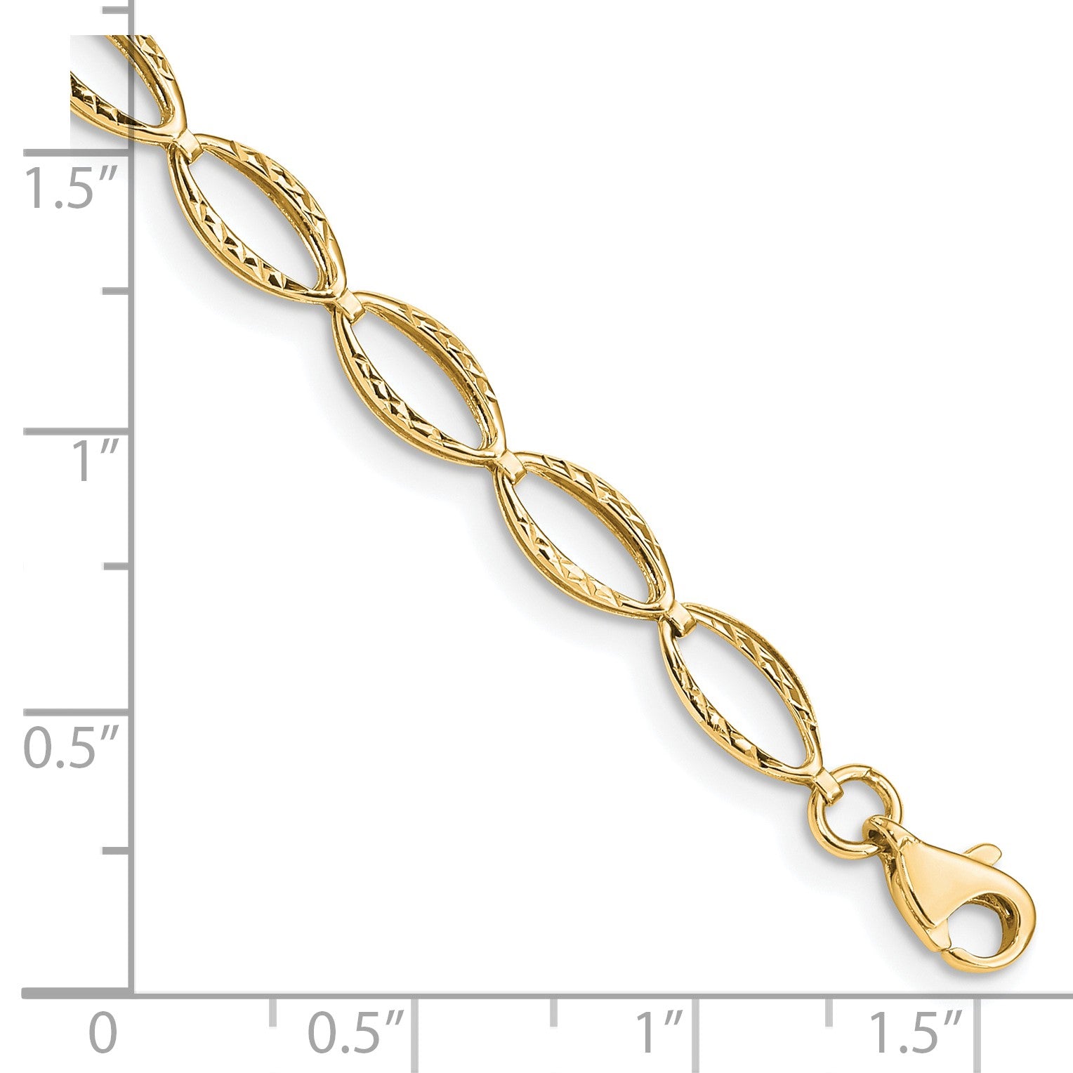 14k Polished Textured Oval Link 7.25 inch Bracelet