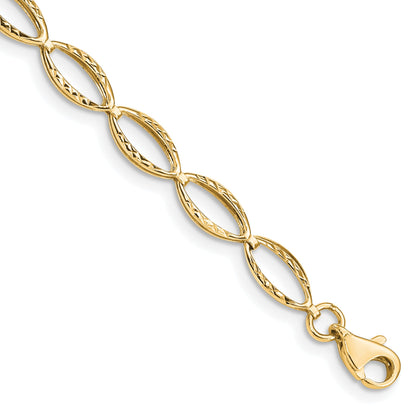 14k Polished Textured Oval Link 7.25 inch Bracelet