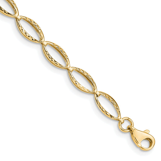 14k Polished Textured Oval Link 7.25 inch Bracelet