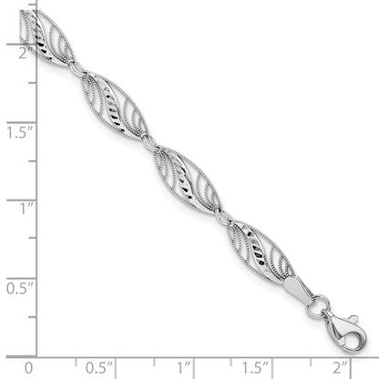 14k White Gold Oval Filigree Diamond-cut 7.25 inch Bracelet