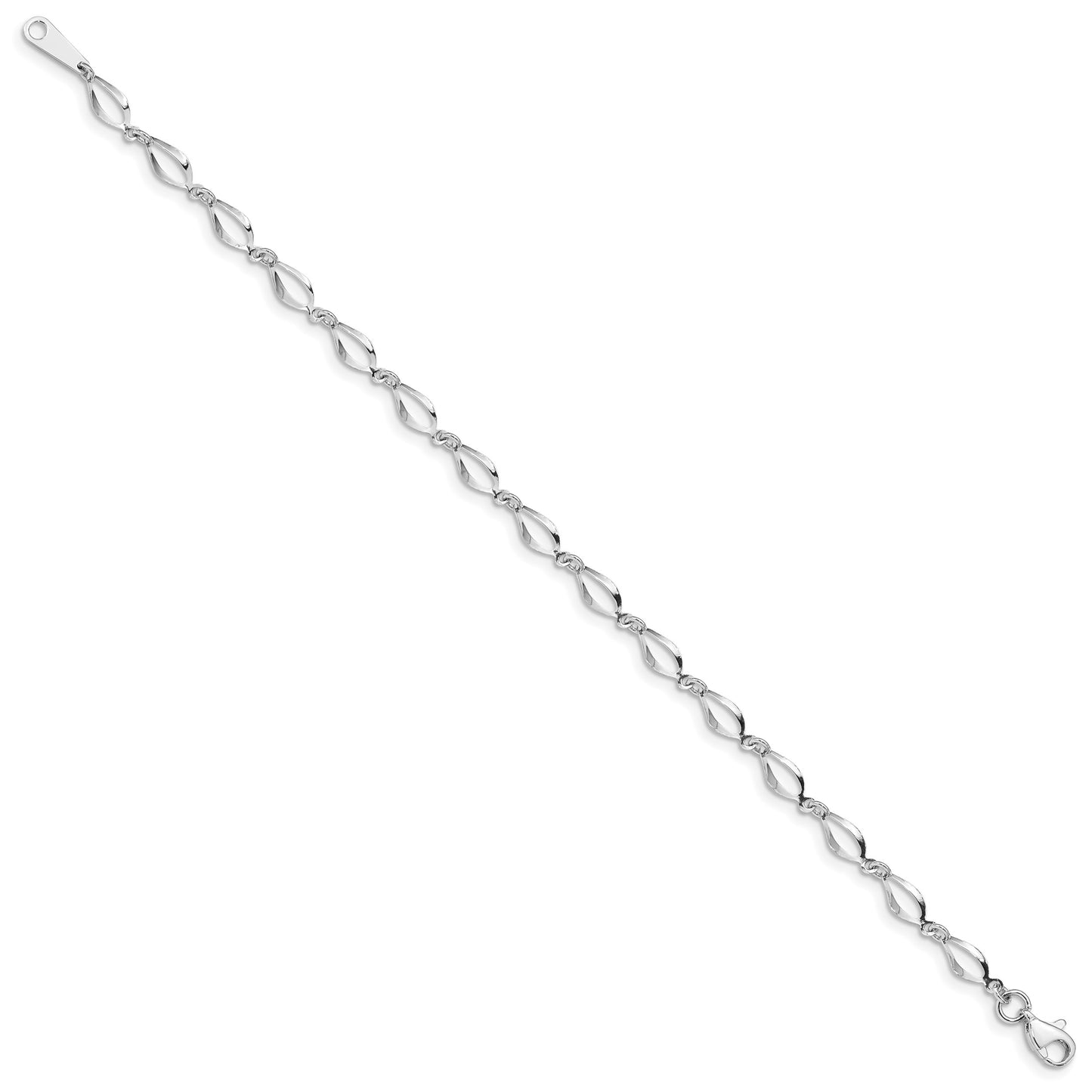14k White Gold Polished Fancy Twisted Link 7.25 inch Bracelet