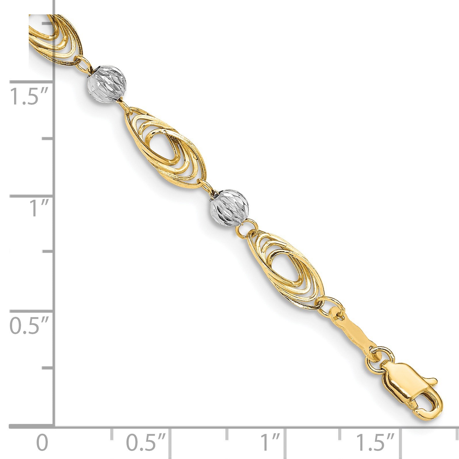 14K Two-tone Oval Links with Diamond-cut Beads 7.25 inch Bracelet
