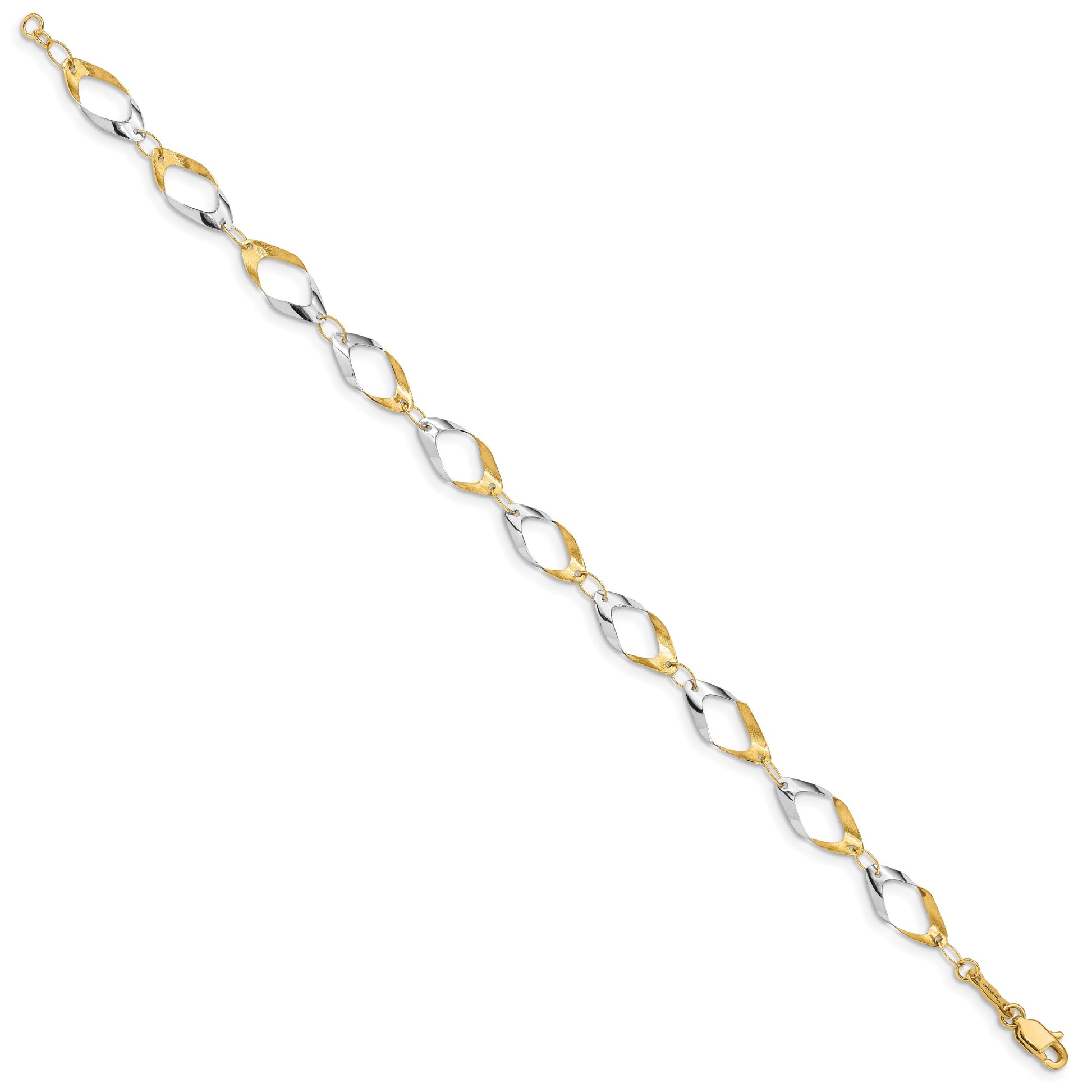 14K and White Rhodium Oval Link 7 inch Bracelet